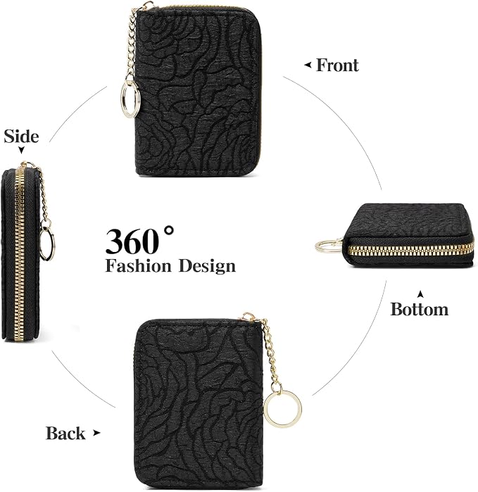 RNIEGA Credit Card Holder RFID Blocking Small Wallet for Women Vegan Leather Card Case Wallets with Zipper Keychain - Image 7