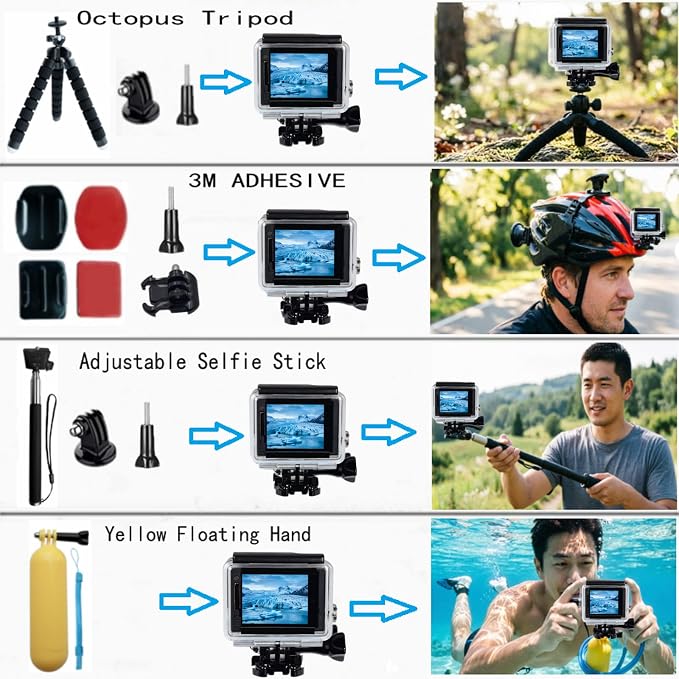 50-in-1 Action Camera Accessories Kit for GoPro Hero 13/12/11/10/9 Insta360 X5/X4/X3 DJI ActionEK5000/EK7000 Pro/Brave 4/ Pro/Brave 7 Max Fusion SJ4000 SJ5000 - Image 5