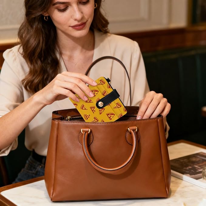 Yellow Sausage Pizza Women's Wallets RFID Blocking,Credit Card Holder Bifold Wallet,Slim Card Cases,PU Leather Travel Wallet for men Girls - Image 6