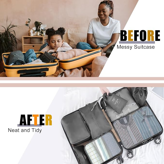 Packing Cubes for Travel- 8 Set Luggage Organizer Bags for Family, Mesh Breathable Travel Packing Cubes for Suitcases Durable Travel Essentials Bags Set (Black, 8 Set) - Image 7