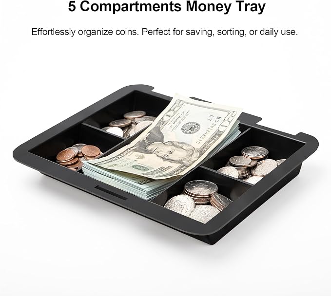 Jssmst Large Cash Box with Combination Lock – Durable Metal Cash Box with Money Tray Black(9.8 x 7.9 x 3.5), SM-CB07001L - Image 4