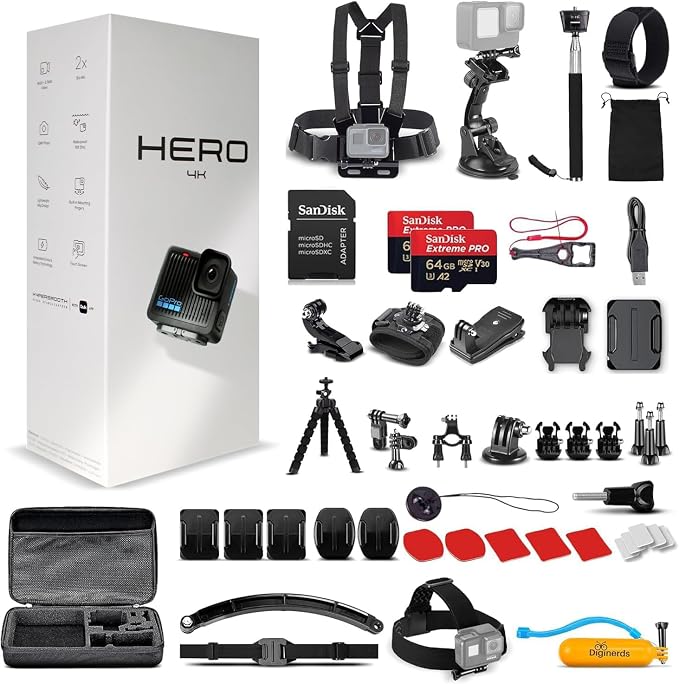 GoPro Hero (Go Pro Hero) Black Compact - Waterproof Action Camera with 4K Ultra HD Video, 12MP Photos + 50-in-1 Accessory Kit + 2 X 64GB Card + More by Unknown