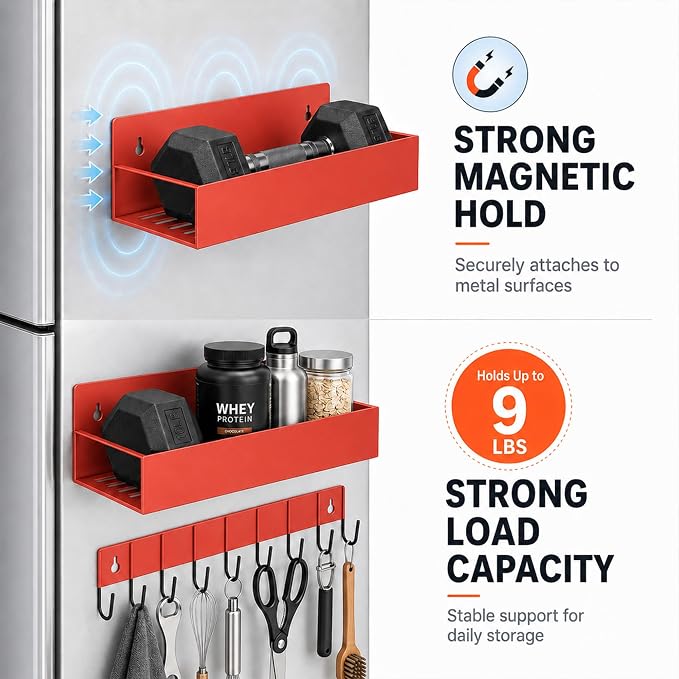 SMRCAD Magnetic Spice Rack 4 Pack with Hook – Heavy-Duty | Iron construction, dust-resistant, fits condiment bottles, includes screws for optional wall mount - Image 3