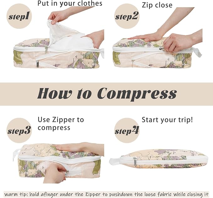 8 Pcs Compression Packing Cubes Travel for Suitcases, Waterproof Luggage Organizer Washable Storage Bags Set for Backpack Travel- Packaging Cubes for Carry-Ons and Storage - Image 2