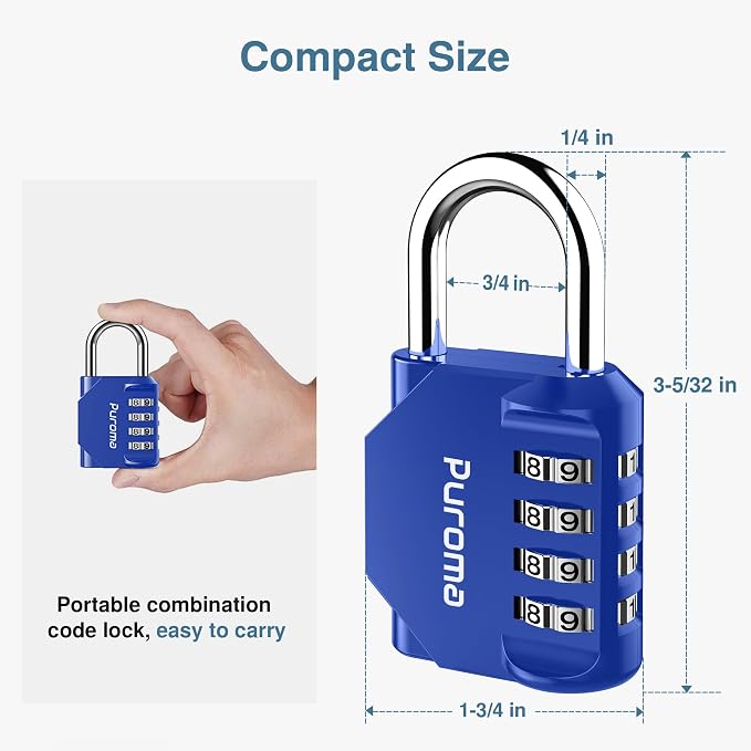 Puroma 4 Pack Combination Lock Locker 4 Digits Combo Padlock Gym Blue | For School Gate Fence Toolbox Hasp Storage, Outdoor, Resettable, Weatherproof, Side Window, Crack Cut Resist, Hardened Steel - Image 5