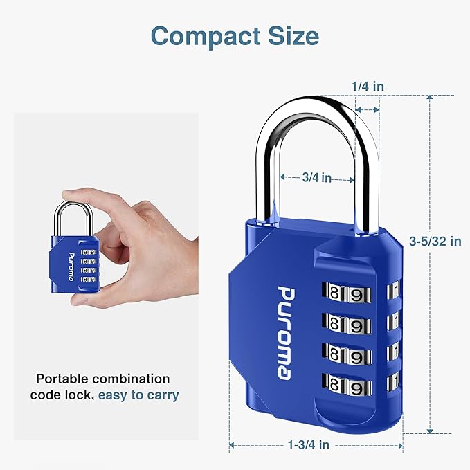 Puroma 1 Pack Combination Lock Locker 4 Digits Combo Padlock Gym Blue | For School Gate Fence Toolbox Hasp Storage, Outdoor, Resettable, Weatherproof, Side Window, Crack Cut Resist, Hardened Steel - Image 5