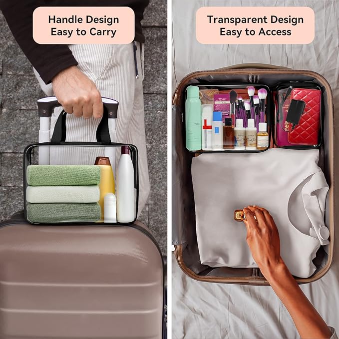 TISRATOK 10 PCS Clear Travel Bags for Toiletries, Clear Makeup Bags （Black） | 3 Size plastic clear bags with zipper handbag, TSA approved cosmetic pouch for travel, swimsuit,toy storage bags - Image 4