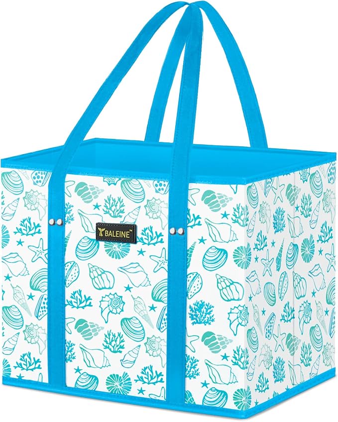 BALEINE 1PK Reusable Grocery Bags, Heavy Duty Shopping Tote Bag | 12'' Long Handles, Reinforced Bottom Keeps Upright, Fold Flat Storage, Water-Resistant Shopping Bag, Multiple Color Options by BALEINE
