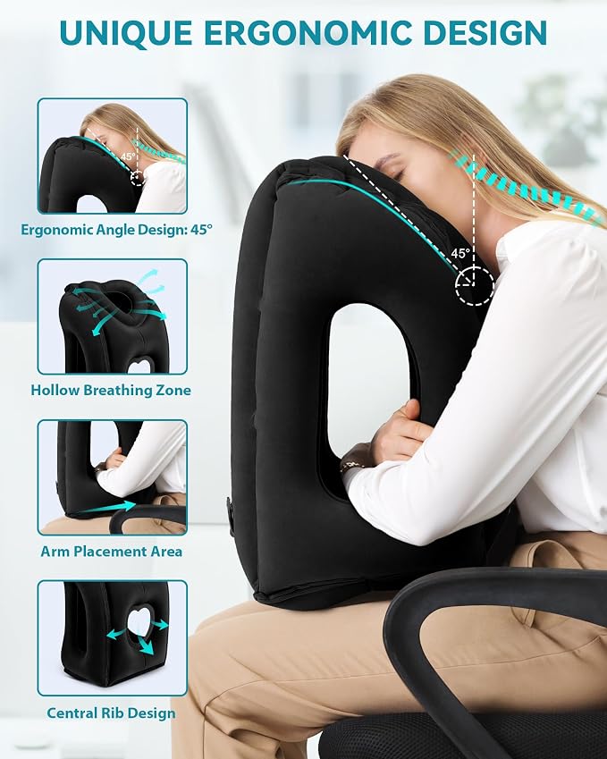 Travel Pillow,Inflatable Airplane Pillow for Sleeping to Avoid Neck and Shoulder Pain,Supports Head and Chin Used for Airplane,Car,Bus and Office - Image 2