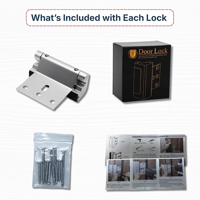 Door Reinforcement Lock - Home Security Child Proof Door Lock Withstands 800 lbs, for Inward Swinging Doors, Door Locks for Kids Safety, Door Lock Latch Prevents Unauthorized Entry, 2 Pack - Image 9