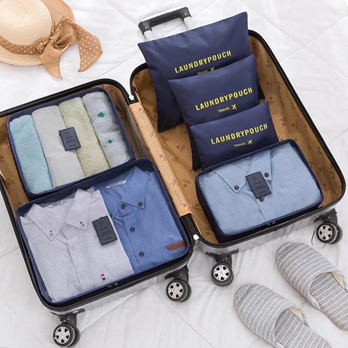 6 Set Packing Cubes for Travel Luggage Packing Bags Reusable Waterproof Suitcase Organizer Bags Set with Shoe Bag and Toiletry Bag (Navy Blue) - Image 2