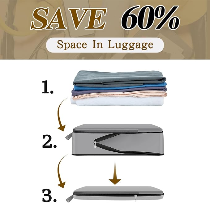 Hosuly 6 Pcs Large Ultralight Compression Packing Cubes for Travel 17.3 x 12.6'' XL Large Expandable Luggage Storage Organizers for Save Space Family Long Trips (Dark Gray) - Image 3