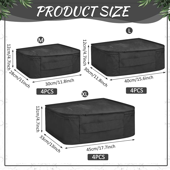 Silkfly 12 Pcs Packing Cubes for Suitcase Travel Luggage Bags Bulk Mesh Organizer Set for Hiking Camping Backpacking Clothes Accessories (Black,XL, L, M Size) - Image 2
