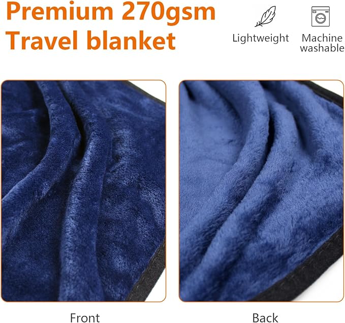 Travel Blanket & Pillow 3-in-1, 60"x43" Warm Flannel Wearable Blanket, Compact Packable Flight Blanket for Business Travel, Wheelchair & Road Trip - Image 6