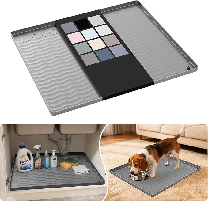 URMONA Waterproof Silicone Under Sink Mat 22'' x 19'' Shelf Liner for Kitchen and Bathroom, Cabinet and Counter Protector, Storage and Organizers, Litter Mat, Pet Cat Puppy Essentials(Beige) by URMONA
