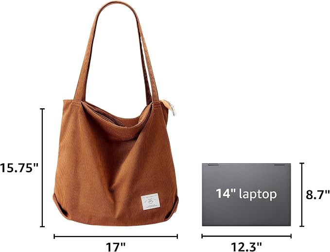 KALIDI Women Corduroy Tote Bag Zipper Casual Tote's Handbag Big Capacity Shoulder Bag with Pockets - Image 3