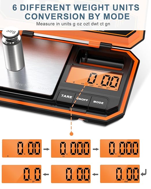 Digital Pocket Scale, 500g/0.01g High Precision Mini Grams Scale with 50g Calibration Weight, Digital Food Scale with LCD Display, 6 Units, Tare Function for Food, Jewelry, Coffee, Coin - Image 3