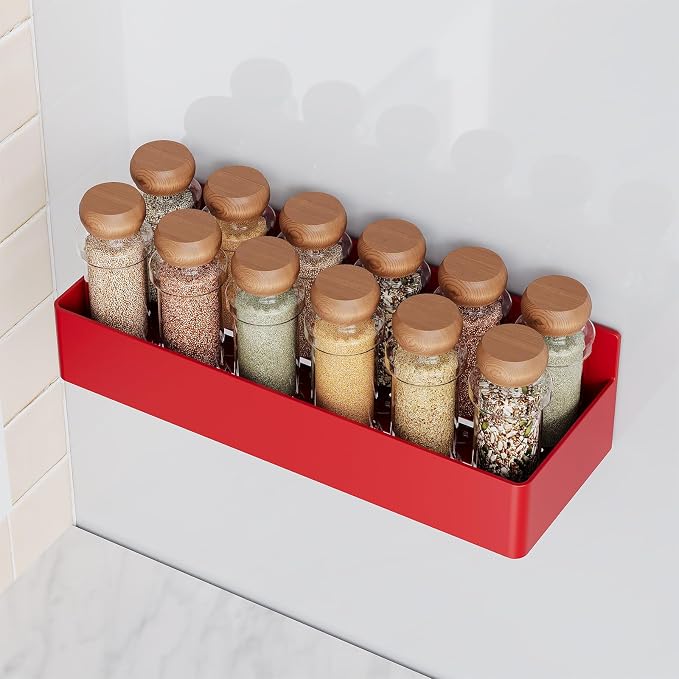 Mystozer Magnetic Spice Rack for Refrigerator, Kitchen Organizer and Storage Shelf, Red (4 Pack)… - Image 2