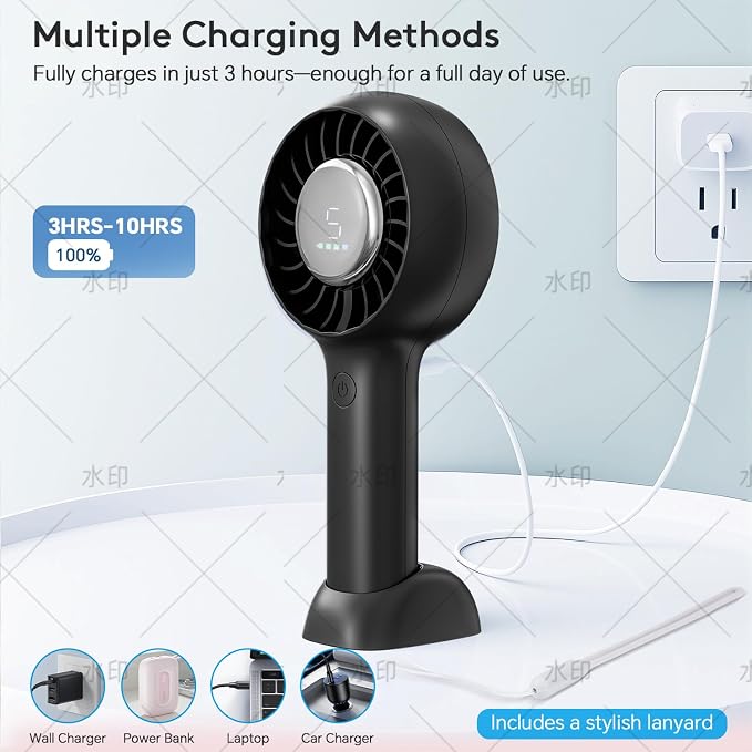 ZOZOO Portable Fan, USB Rechargeable 5 Speed Handheld Fan,LED Display &High Power Motor Table Fan, 2 IN 1 Quiet Strong personal fans for Travel,Camping,Beach Concert (Black) - Image 3