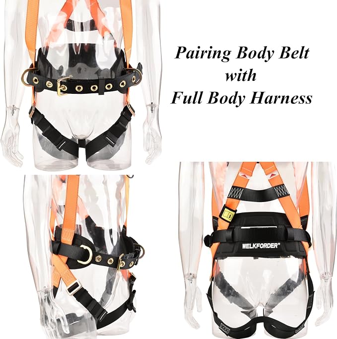 Tongue Buckle Body Belt With Waist Pad and 2 Side D-Rings Personal Protective Equipment Safety Harness | Waist Fitting Size 33'' to 47'' for Work Positioning, Restraint - Image 5