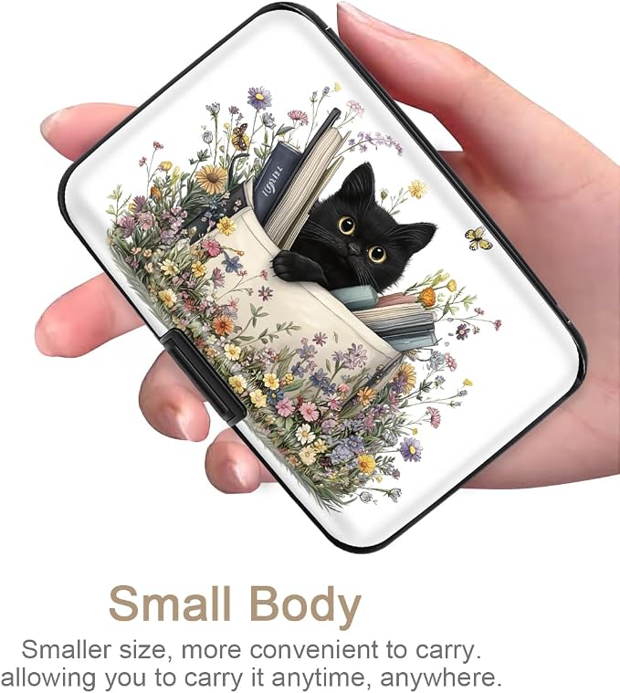Coco Rossi Credit Card Holder RFID Aluminum Small Mini Wallet Women | Metal Wallet, Business Cards Holder, ID Case, Slim Sleeves, Womens Girls Gift, Carry Proof Wallets for Travel, Cat & Books - Image 2