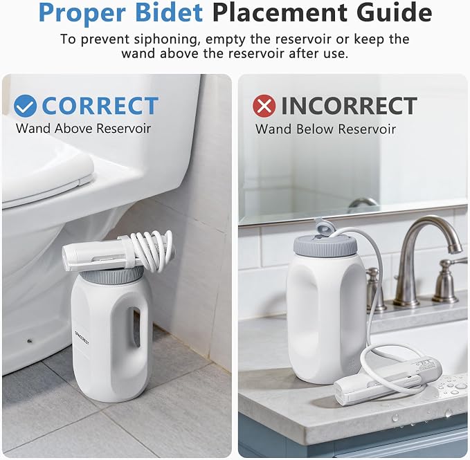 SPACEREST Portable Bidet for Home & Hotel use, Travel Bidet with Adjustable High Pressure & Flush Angle, IPX7 Waterproof, 1600mAh Electric Bidet for Women & Men with 2.5L Reservoir - Image 5