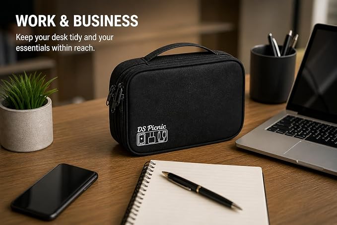 Electronic Organizer Travel Essentials Case, Waterproof Double Layer Cable Storage Pouch Bag for Charger, USB Cords, Power Bank, Phone Mouse SD Card Earphone Camera, Tablet (Up to 11 inch) - Image 6