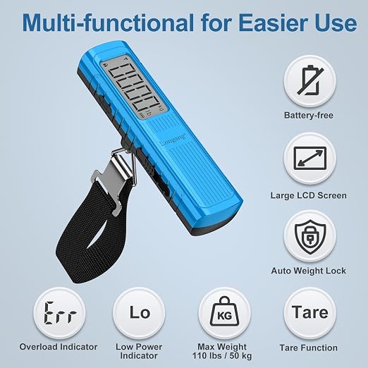 Battery-Free Digital Luggage Scale, 110lbs/50kg Portable Handheld Hanging Scale for Luggages, Suitcases, Backpacks & Bags, Easy Weighing for Travel, No Need Batteries (Blue) - Image 4