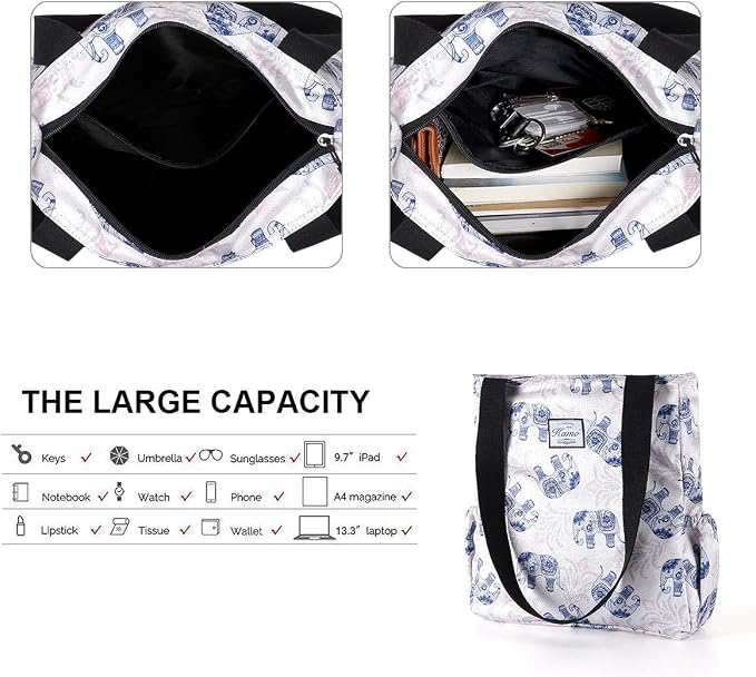 KAMO Floral Tote Bag - Waterproof Lightweight Handbags Travel Shoulder Bag for Hiking Yoga Gym Swimming Travel Beach - Image 5