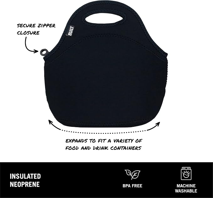 Built Gourmet Getaway Lunch Bag - Insulated Neoprene Lunch Box for Women and Men, Collapsible and Machine Washable, Black - Image 2