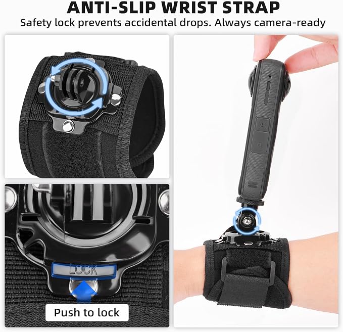 BRDRC Accessories Kit for Insta 360 X5 X6 X4 Air, Chest Mount Head Strap Harness Backpack Clip Holder Wrist Strap, 360°Rotating Adapter + Quick Release for Insta360 One X3 X Camera Accessory Bundle - Image 6