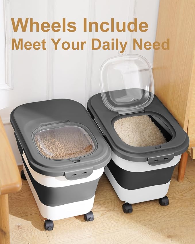 20-30 Lbs Rice Storage Container,Collapsible Food Storage Container | Flour Storage Container with Wheels Airtight Locking Lid,Rice Container Double Seal,Keep Fresh for Pet Food,Rice,Flour - Image 5