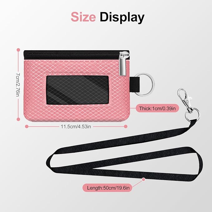 Minimalist RFID Blocking Small Wallet with ID Window,WaterResistant Zip Id Case Wallet with Lanyard Keychain for Cards,Cash,Travel,Women,Men (Pink/Black) - Image 5
