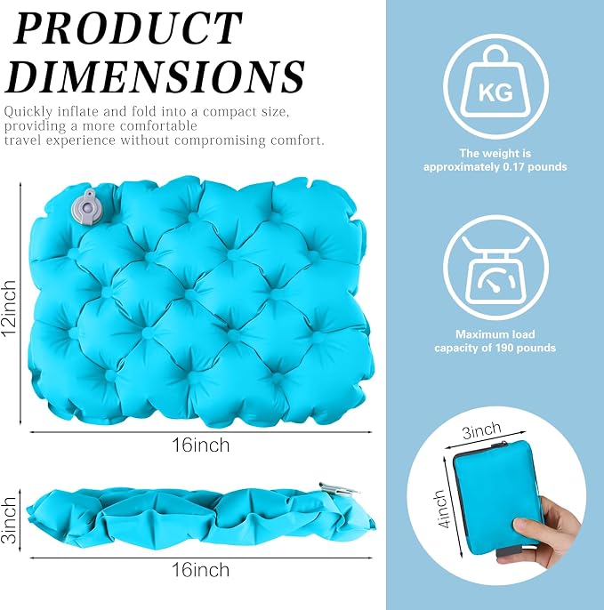 Inflatable seat Cushion-Travel Cushion Lnflatable Portable Air Sitting Pad for Stadium Camping OfficeCan also be used for lumbar and back support Lightweight Waterproof Camp Chair Accessories blue - Image 2