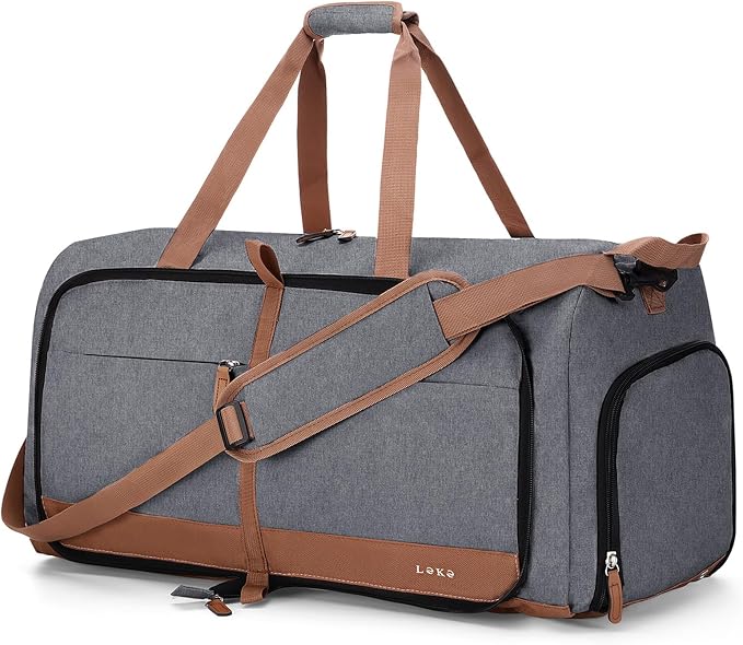 Lekesky Foldable Travel Duffel Bag for Women, 60L Large Duffle Bag with Separate Shoes Compartments & Straps, Carry On Weekend Bag for Women, Hospital, Overnight(Grey) by LEKESKY