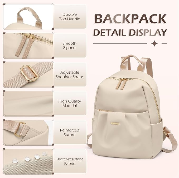 Small Backpack for Women, Cute Backpack Casual Work Daypack Purse for College Travel, fit 9.7 Inch, Apricot - Image 5