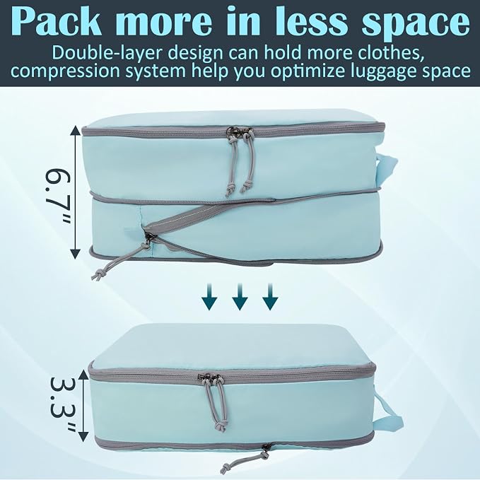 Compression Packing Cubes for Travel Suitcase Organizer Bags, Blue, XL | Expandable Travel Cubes for Packing Luggage Organizer Bags Compression Bags for Travel Essentials - Image 2