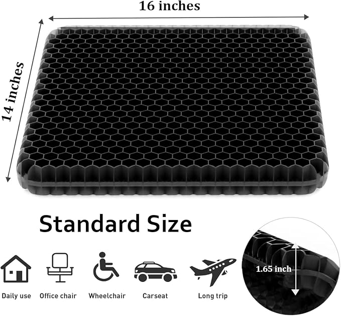 Egg Gel Seat Cushion, Breathable Gel Cushion Chair Pads with Non-Slip Cover for Home Office Car Wheelchair, Honeycomb Design Egg Seat Cushion As Seen On TV (Black) - Image 4