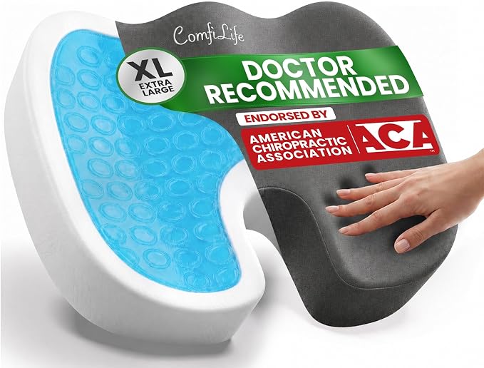 ComfiLife Extra Large Gel & Memory Foam Seat Cushion - Doctor Recommended Office Chair, Car Seat, Lifting Cushion - Back & Sciatica Pain Relief - Wide Seat Cushion for Big & Tall (Charcoal) by ComfiLife