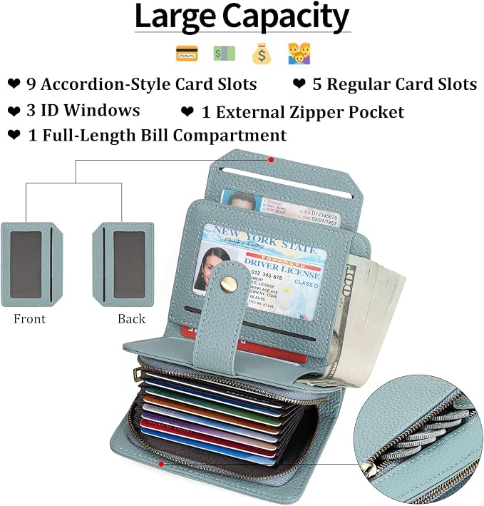 GAEKEAO Small Leather Credit Card Holder Wallets for Women RFID Blocking Bifold Wallet Zipper Pocket with Removable ID Window - Image 2