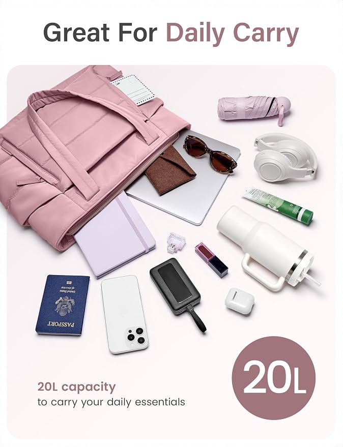 Uselike Tote Bag for Women with Zipper, Quilted Puffer Tote Bag with Compartments, Lightweight Puffy Work Bags for Women - Image 3