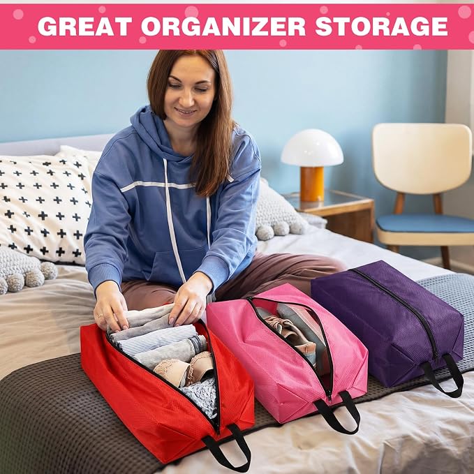6 Pcs Travel Shoe Bags with Zipper Nylon Portable Waterproof Suitcase Shoe Organizer Packing for Golf(L,Purple) - Image 5