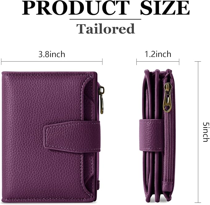 Small Wallet Women RFID Blocking Soft Leather Bifold Compact Card Holder Wallet for Women with Zipper Coin Pocket 4 ID Window - Image 3