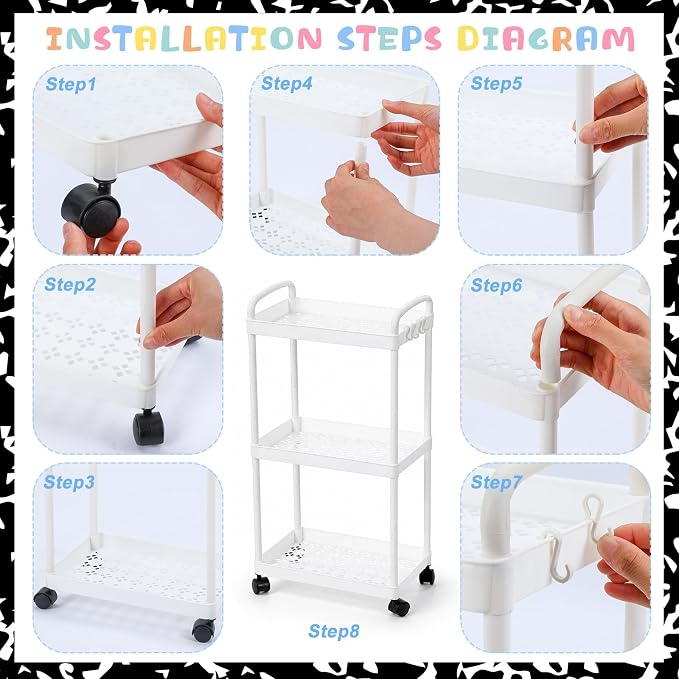 Gerrii Classroom Management Tool Classroom Store 3 Tier White Rolling Cart with Sign Blank Round Cards Round Stickers, Multipurpose Organizer for Office, Home, Book, Supply Storage - Image 3