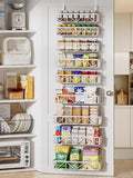 Delamu Adjustable Over the Door Pantry Organizer, 9-Tier Metal Pantry Organization and Storage for Kitchen, Hanging Spice Rack Seasoning Shelves, Cabinet Door Organizer for Easy Install, 16" White by DELAMU