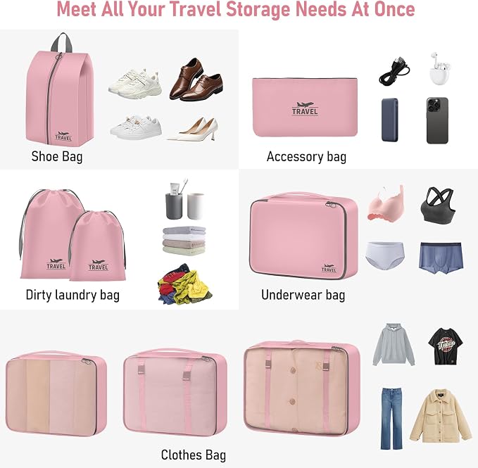 Packing Cubes for Travel - 8 Set Luggage Organizer Bags for Family, Mesh Breathable Packing Cubes for Suitcases Durable Travel Essentials Bags Set - Image 3