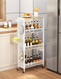 Slim Storage Rolling Cart: 4-Tier Narrow Metal & Wood Utility Cart with Wheels for Kitchen/Laundry/Bathroom(White) by Stayorganized
