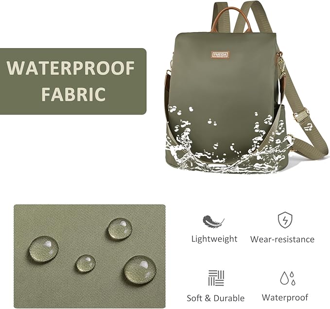 Convertible Backpack Purse for Women Anti Theft Nylon Backpack Green | Hidden Back Zipper Opening, Compact Travel Size,Summer Purse, Daypack for College Work, Fits 13-inch laptop - Image 5