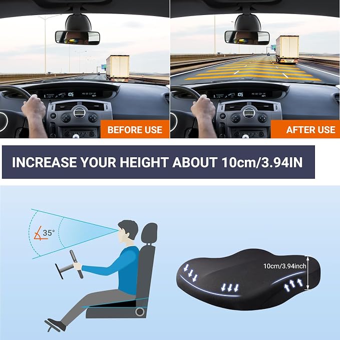 Adult Booster Car Seat Cushion, Wedge Memory Foam Pad for Driving Seat, Effectively Increase Height by 3.94 inch, Car Travel Accessories for Long Trips, (Coffee) - Image 2