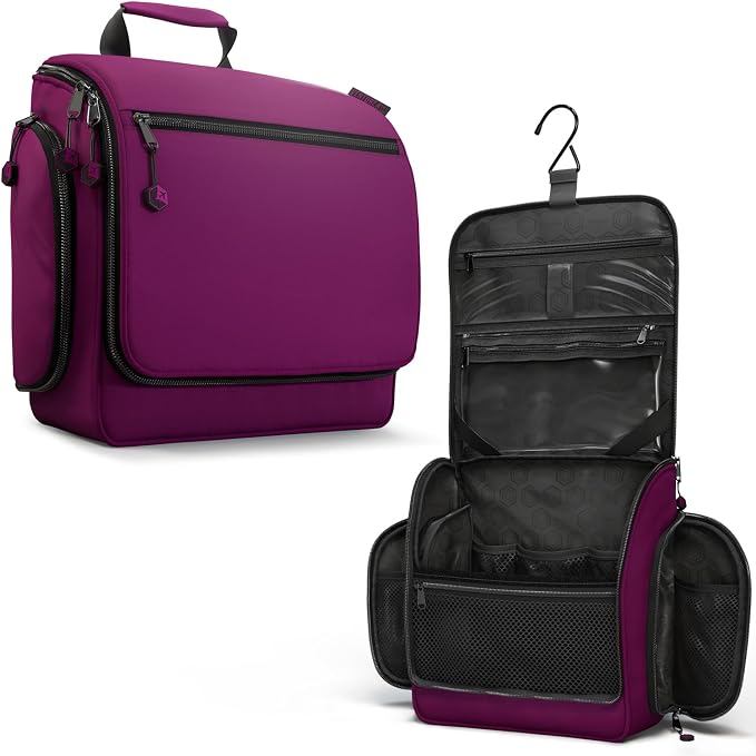VENTURE 4TH Hanging Travel Toiletry Bag, 18 Compartments - Purple | Hangs on rails, hooks or doors; stands upright. Removable TSA pouch. Water-resistant Nylon 290D Twill, reinforced stitching. by VENTURE4TH